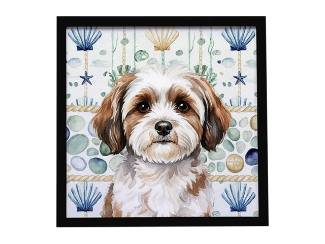 Parti-color Havanese Coastal Sea Glass Framed Metal Print Bathroom, Kitchen, Office, Home Decor Wall Art Ready to Hang, Square, 8X8
