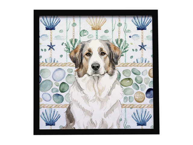 Badger Great Pyrenees Coastal Sea Glass Framed Metal Print Bathroom, Kitchen, Office, Home Decor Wall Art Ready to Hang, Square, 8X8