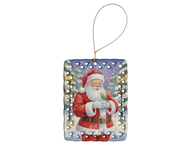 Parrotlet with Santa Claus Porcelain Ornament Christmas Tree Hanging Decorations for Home Christmas Holiday, Rectangle, Gift, Multicolor