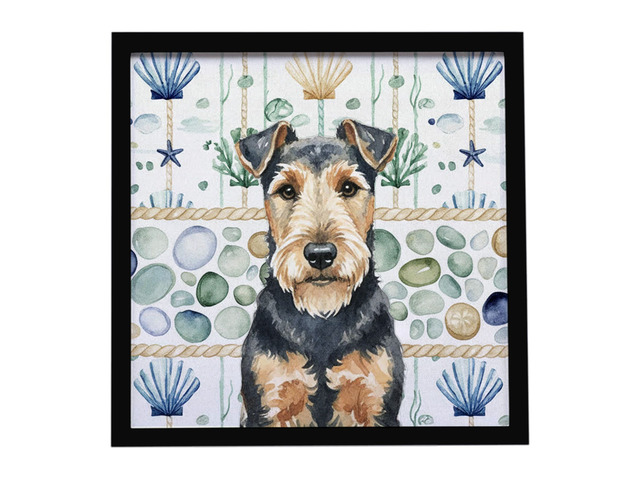 Welsh Terrier Coastal Sea Glass Framed Metal Print Bathroom, Kitchen, Office, Home Decor Wall Art Ready to Hang, Square, 8X8