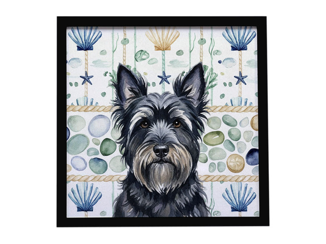 Black Skye Terrier Coastal Sea Glass Framed Metal Print Bathroom, Kitchen, Office, Home Decor Wall Art Ready to Hang, Square, 8X8