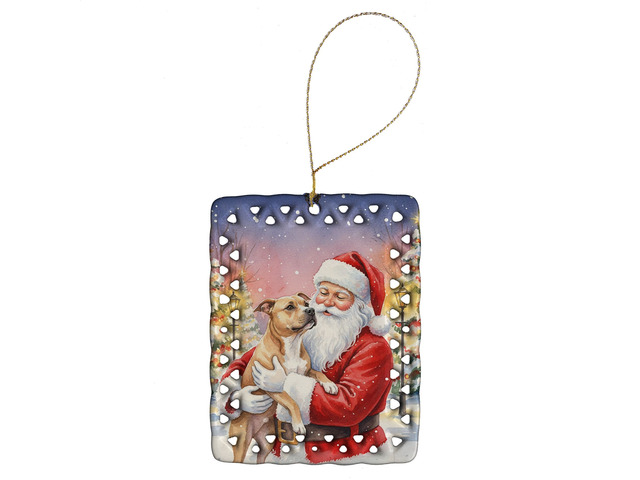 Pit Bull Terrier with Santa Claus Porcelain Ornament Christmas Tree Hanging Decorations for Home Christmas Holiday, Rectangle, Gift, Multicolor