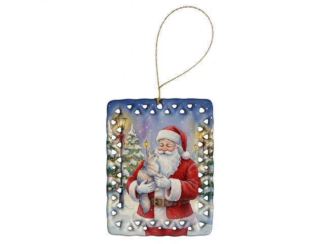 Australian Mist Cat with Santa Claus Porcelain Ornament Christmas Tree Hanging Decorations for Home Christmas Holiday, Rectangle, Gift, Multicolor
