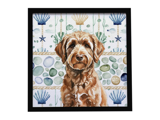 Chocolate Labradoodle Coastal Sea Glass Framed Metal Print Bathroom, Kitchen, Office, Home Decor Wall Art Ready to Hang, Square, 8X8
