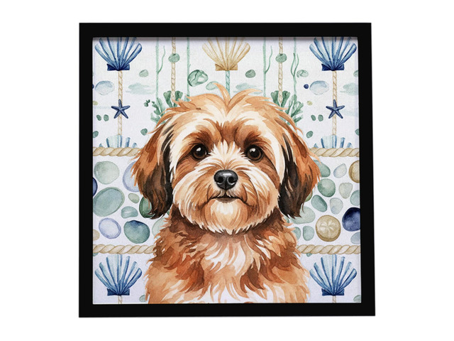 Sable Havanese Coastal Sea Glass Framed Metal Print Bathroom, Kitchen, Office, Home Decor Wall Art Ready to Hang, Square, 8X8