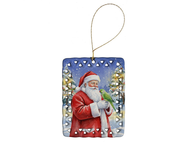 Indian Parakeet with Santa Claus Porcelain Ornament Christmas Tree Hanging Decorations for Home Christmas Holiday, Rectangle, Gift, Multicolor