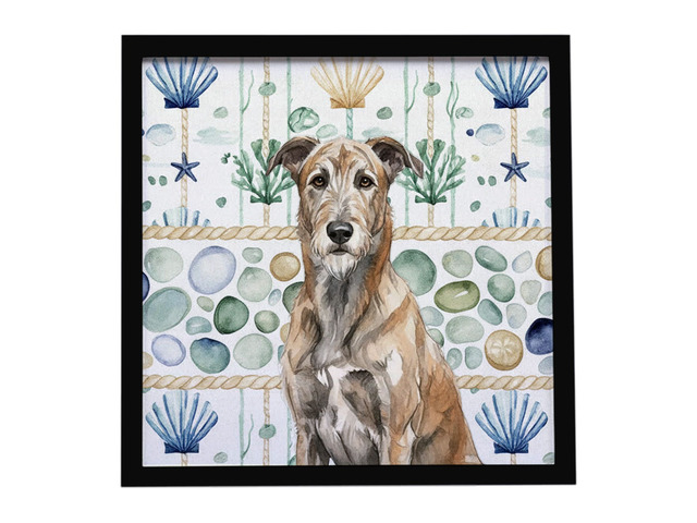 Brindle Irish Wolfhound Coastal Sea Glass Framed Metal Print Bathroom, Kitchen, Office, Home Decor Wall Art Ready to Hang, Square, 8X8