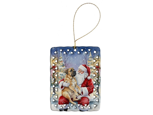 Mastiff with Santa Claus Porcelain Ornament Christmas Tree Hanging Decorations for Home Christmas Holiday, Rectangle, Gift, Multicolor