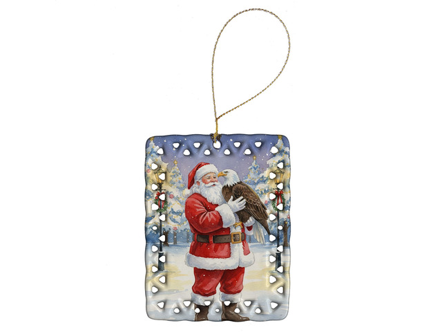 Eagle with Santa Claus Porcelain Ornament Christmas Tree Hanging Decorations for Home Christmas Holiday, Rectangle, Gift, Multicolor
