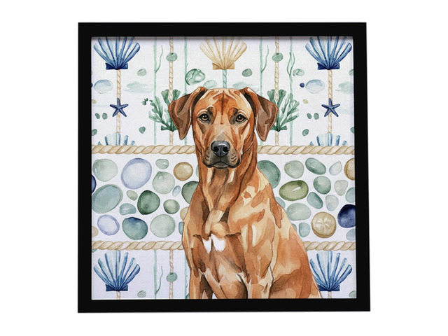 Rhodesian Ridgeback Coastal Sea Glass Framed Metal Print Bathroom, Kitchen, Office, Home Decor Wall Art Ready to Hang, Square, 8X8
