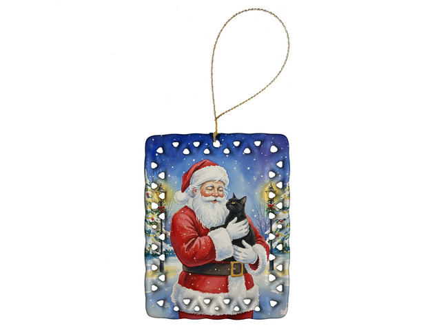 Bombay Cat with Santa Claus Porcelain Ornament Christmas Tree Hanging Decorations for Home Christmas Holiday, Rectangle, Gift, Multicolor