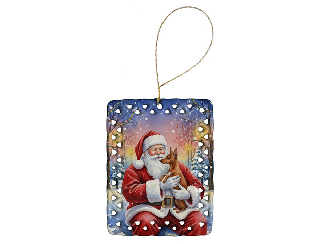 Red Miniature Pinscher with Santa Claus Porcelain Ornament Christmas Tree Hanging Decorations for Home Christmas Holiday, Rectangle, Gift, Multicolor