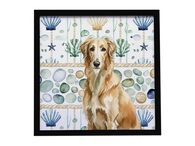 Wheaten Scottish Deerhound Coastal Sea Glass Framed Metal Print Bathroom, Kitchen, Office, Home Decor Wall Art Ready to Hang, Square, 8X8