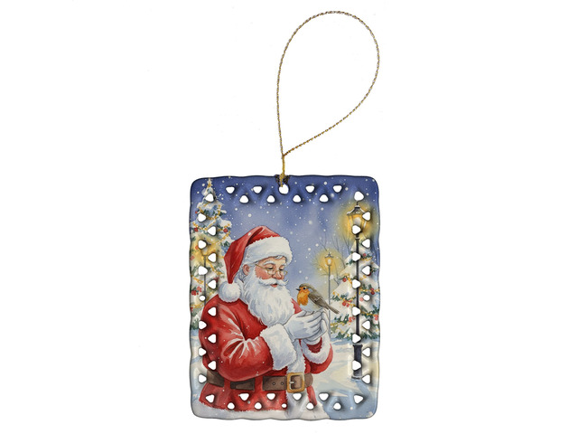 Robin with Santa Claus Porcelain Ornament Christmas Tree Hanging Decorations for Home Christmas Holiday, Rectangle, Gift, Multicolor