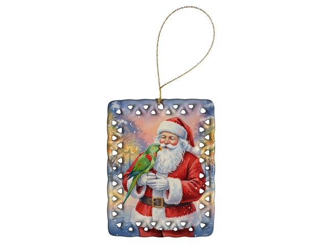Male Eclectus with Santa Claus Porcelain Ornament Christmas Tree Hanging Decorations for Home Christmas Holiday, Rectangle, Gift, Multicolor