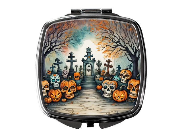Calaveras Sugar Skulls Spooky Halloween Compact Mirror Decorative Travel Makeup Mirror for Women Girls Gifts Pocket Makeup Mirror Folding Handheld