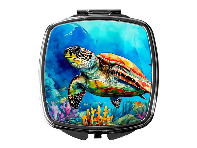 Loggerhead Sea Turtle Compact Mirror Decorative Travel Makeup Mirror for Women Girls Gifts Pocket Makeup Mirror Folding Handheld