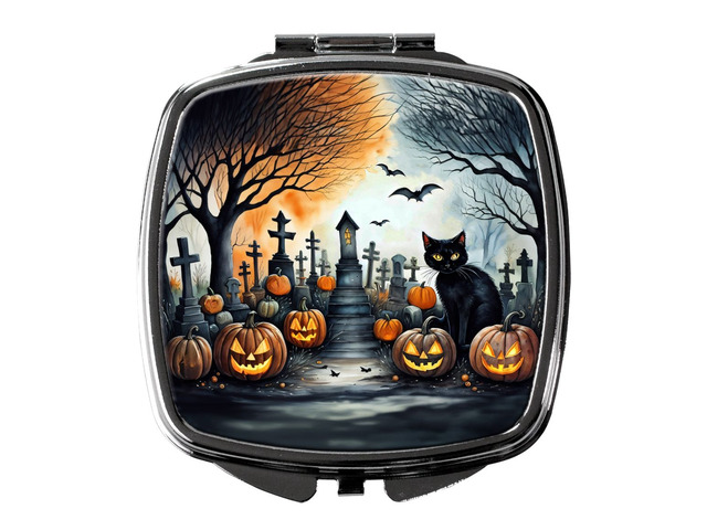 Black Cat Spooky Halloween Compact Mirror Decorative Travel Makeup Mirror for Women Girls Gifts Pocket Makeup Mirror Folding Handheld
