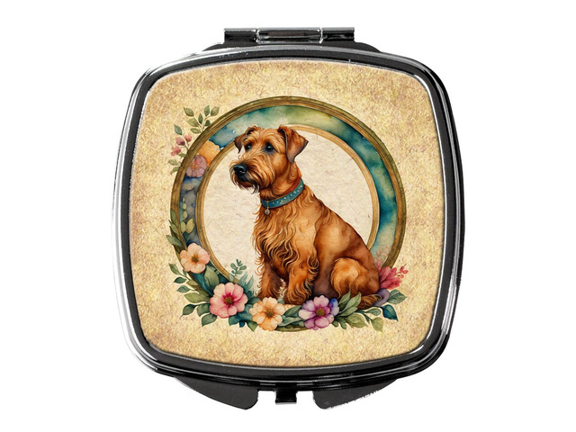 Irish Terrier and Flowers Compact Mirror Decorative Travel Makeup Mirror for Women Girls Gifts Pocket Makeup Mirror Folding Handheld