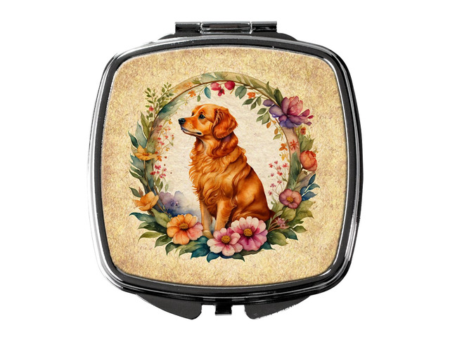 Nova Scotia Duck Tolling Retriever and Flowers Compact Mirror Decorative Travel Makeup Mirror for Women Girls Gifts Pocket Makeup Mirror Folding...