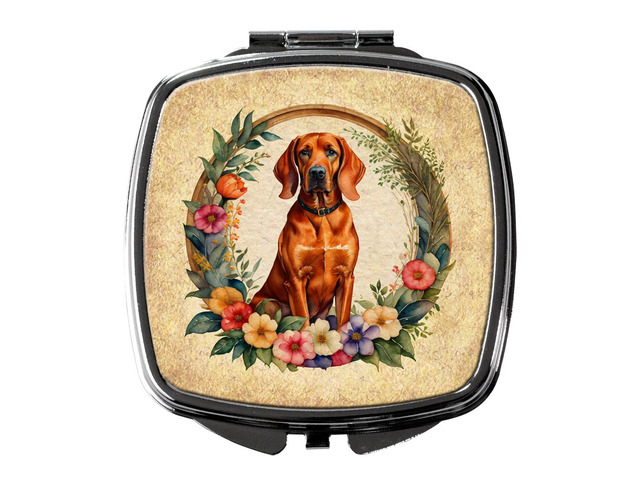 Redbone Coonhound and Flowers Compact Mirror Decorative Travel Makeup Mirror for Women Girls Gifts Pocket Makeup Mirror Folding Handheld
