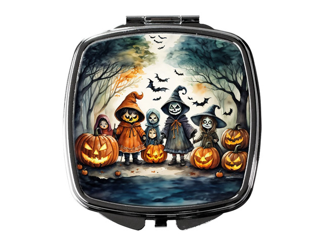 Trick or Treaters Spooky Halloween Compact Mirror Decorative Travel Makeup Mirror for Women Girls Gifts Pocket Makeup Mirror Folding Handheld