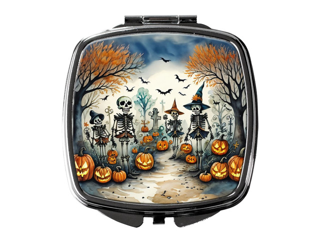 Calacas Skeletons Spooky Halloween Compact Mirror Decorative Travel Makeup Mirror for Women Girls Gifts Pocket Makeup Mirror Folding Handheld
