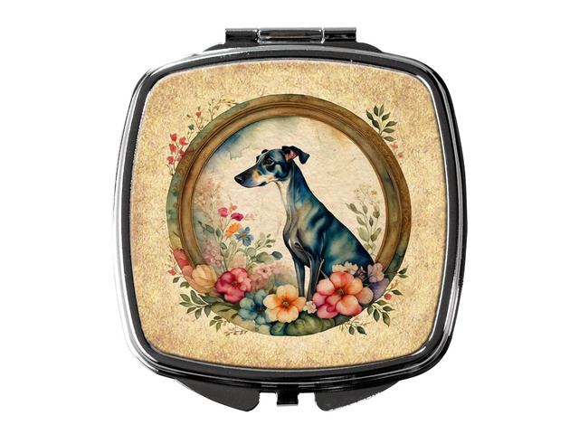 Greyhound and Flowers Compact Mirror Decorative Travel Makeup Mirror for Women Girls Gifts Pocket Makeup Mirror Folding Handheld