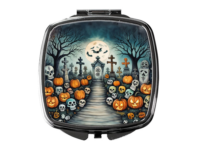 Calaveras Sugar Skulls Spooky Halloween Compact Mirror Decorative Travel Makeup Mirror for Women Girls Gifts Pocket Makeup Mirror Folding Handheld