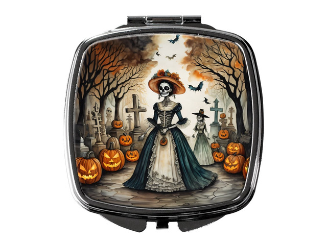 La Catrina Skeleton Spooky Halloween Compact Mirror Decorative Travel Makeup Mirror for Women Girls Gifts Pocket Makeup Mirror Folding Handheld