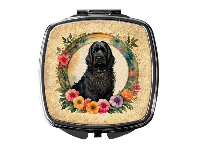 Briard and Flowers Compact Mirror Decorative Travel Makeup Mirror for Women Girls Gifts Pocket Makeup Mirror Folding Handheld
