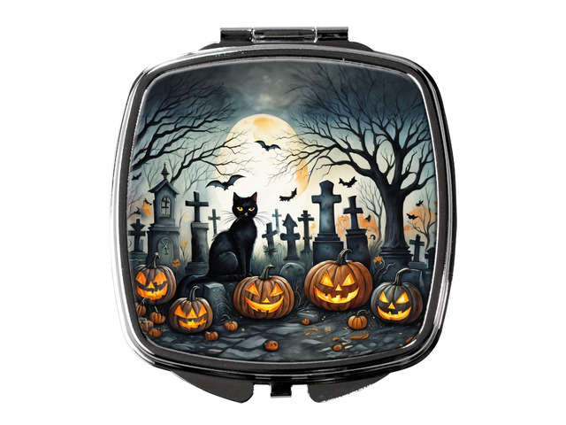 Black Cat Spooky Halloween Compact Mirror Decorative Travel Makeup Mirror for Women Girls Gifts Pocket Makeup Mirror Folding Handheld