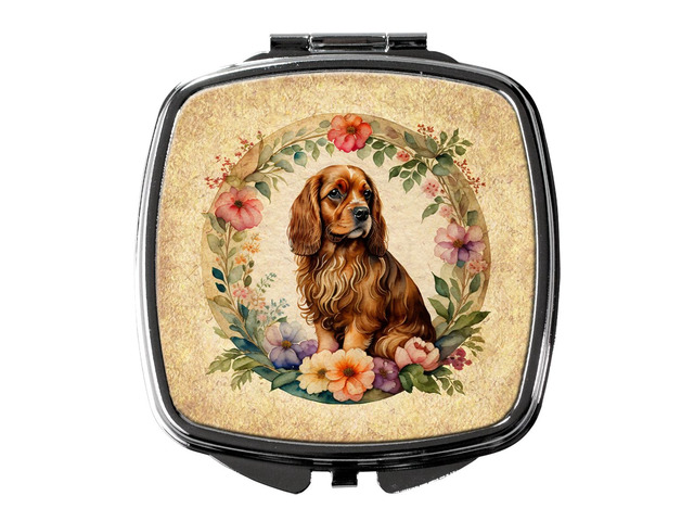 Sussex Spaniel and Flowers Compact Mirror Decorative Travel Makeup Mirror for Women Girls Gifts Pocket Makeup Mirror Folding Handheld