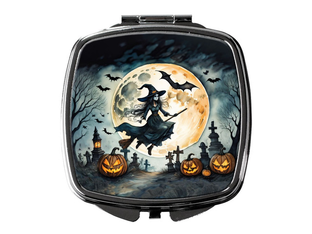 Flying Witch Spooky Halloween Compact Mirror Decorative Travel Makeup Mirror for Women Girls Gifts Pocket Makeup Mirror Folding Handheld