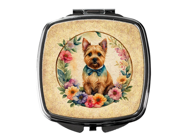 Norwich Terrier and Flowers Compact Mirror Decorative Travel Makeup Mirror for Women Girls Gifts Pocket Makeup Mirror Folding Handheld
