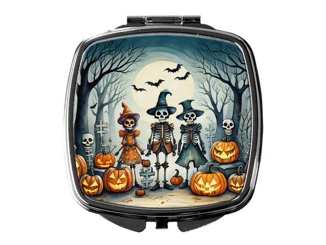 Calacas Skeletons Spooky Halloween Compact Mirror Decorative Travel Makeup Mirror for Women Girls Gifts Pocket Makeup Mirror Folding Handheld