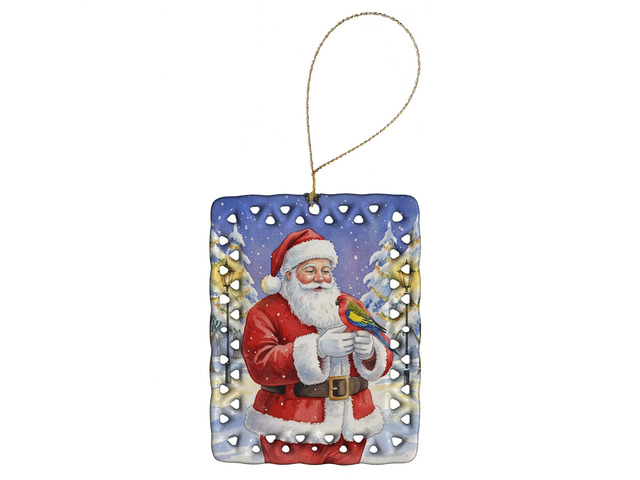 Eastern Rosella with Santa Claus Porcelain Ornament Christmas Tree Hanging Decorations for Home Christmas Holiday, Rectangle, Gift, Multicolor