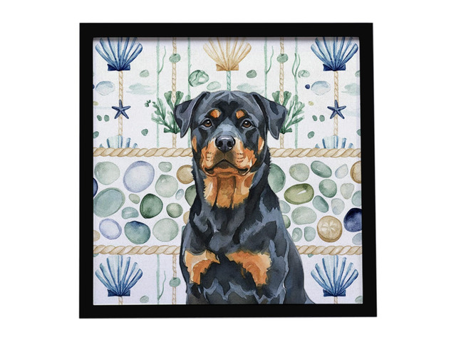 Rottweiler Coastal Sea Glass Framed Metal Print Bathroom, Kitchen, Office, Home Decor Wall Art Ready to Hang, Square, 8X8