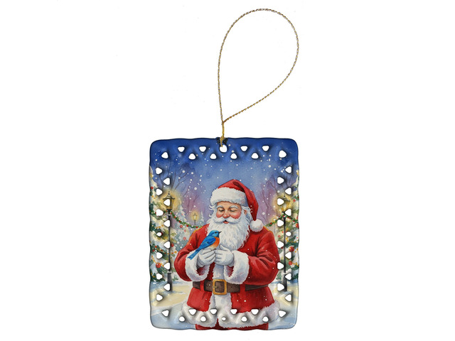 Bluebird with Santa Claus Porcelain Ornament Christmas Tree Hanging Decorations for Home Christmas Holiday, Rectangle, Gift, Multicolor