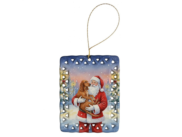 Redbone Coonhound with Santa Claus Porcelain Ornament Christmas Tree Hanging Decorations for Home Christmas Holiday, Rectangle, Gift, Multicolor