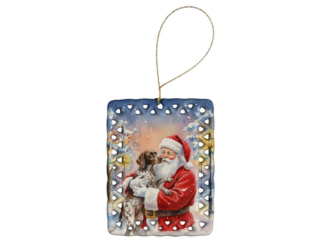 German Shorthaired Pointer with Santa Claus Porcelain Ornament Christmas Tree Hanging Decorations for Home Christmas Holiday, Rectangle, Gift,...