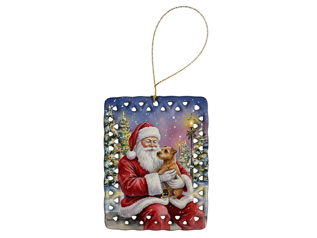 Norfolk Terrier with Santa Claus Porcelain Ornament Christmas Tree Hanging Decorations for Home Christmas Holiday, Rectangle, Gift, Multicolor
