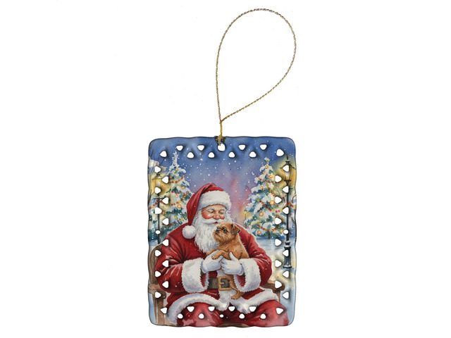 Brussels Griffon with Santa Claus Porcelain Ornament Christmas Tree Hanging Decorations for Home Christmas Holiday, Rectangle, Gift, Multicolor