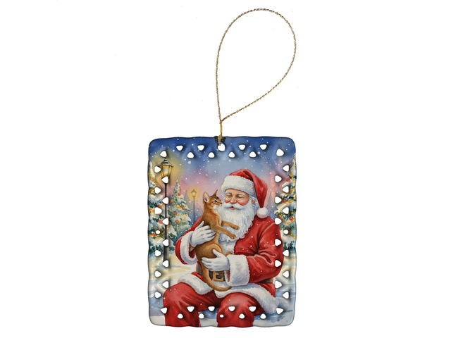 Abyssinian Cat with Santa Claus Porcelain Ornament Christmas Tree Hanging Decorations for Home Christmas Holiday, Rectangle, Gift, Multicolor