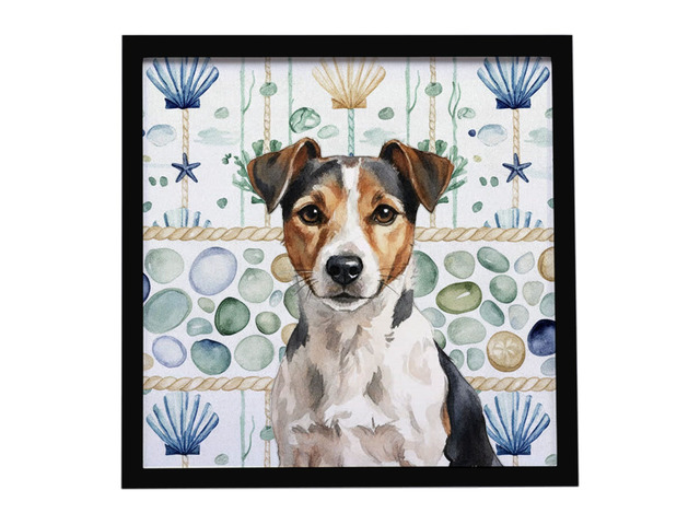 Tricolor Russell Terrier Coastal Sea Glass Framed Metal Print Bathroom, Kitchen, Office, Home Decor Wall Art Ready to Hang, Square, 8X8
