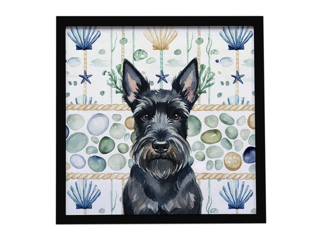 Scottish Terrier Coastal Sea Glass Framed Metal Print Bathroom, Kitchen, Office, Home Decor Wall Art Ready to Hang, Square, 8X8