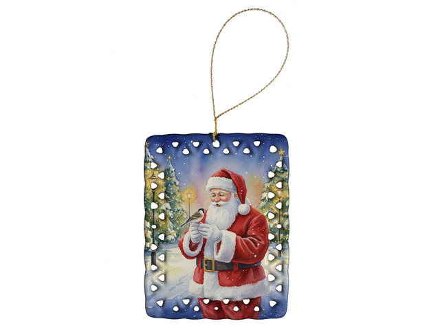 Society Finch with Santa Claus Porcelain Ornament Christmas Tree Hanging Decorations for Home Christmas Holiday, Rectangle, Gift, Multicolor