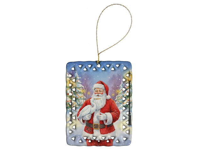 Egret with Santa Claus Porcelain Ornament Christmas Tree Hanging Decorations for Home Christmas Holiday, Rectangle, Gift, Multicolor
