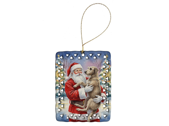 Scottish Deerhound with Santa Claus Porcelain Ornament Christmas Tree Hanging Decorations for Home Christmas Holiday, Rectangle, Gift, Multicolor