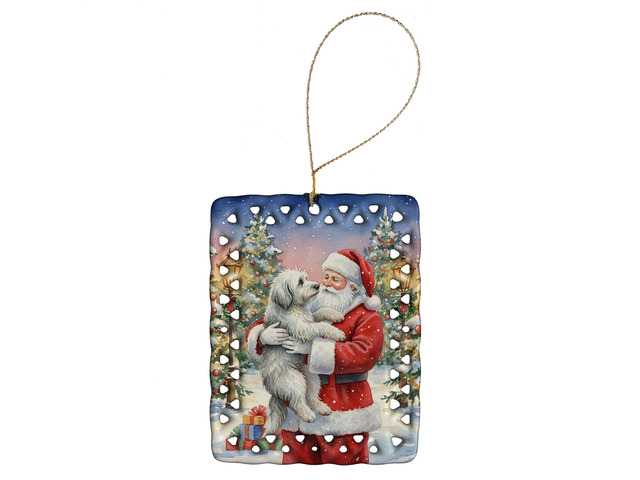 Old English Sheepdog with Santa Claus Porcelain Ornament Christmas Tree Hanging Decorations for Home Christmas Holiday, Rectangle, Gift, Multicolor